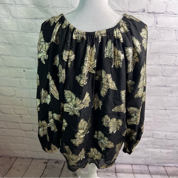 TOMMY BAHAMA Shimmering Shores Metallic Jacquard Peasant Top Large - Picture 4 of 9